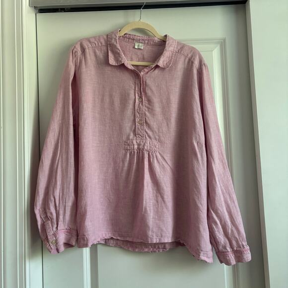 Poetry Women’s 100% Linen Light Pink Pullover Long Sleeve Top Beachy Sz 16 - Picture 1 of 15